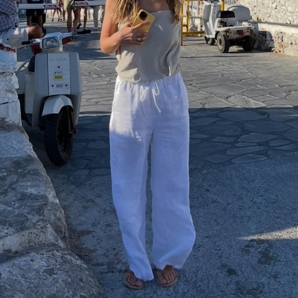 DISSH Gina White Linen Elastic Waist Pant
